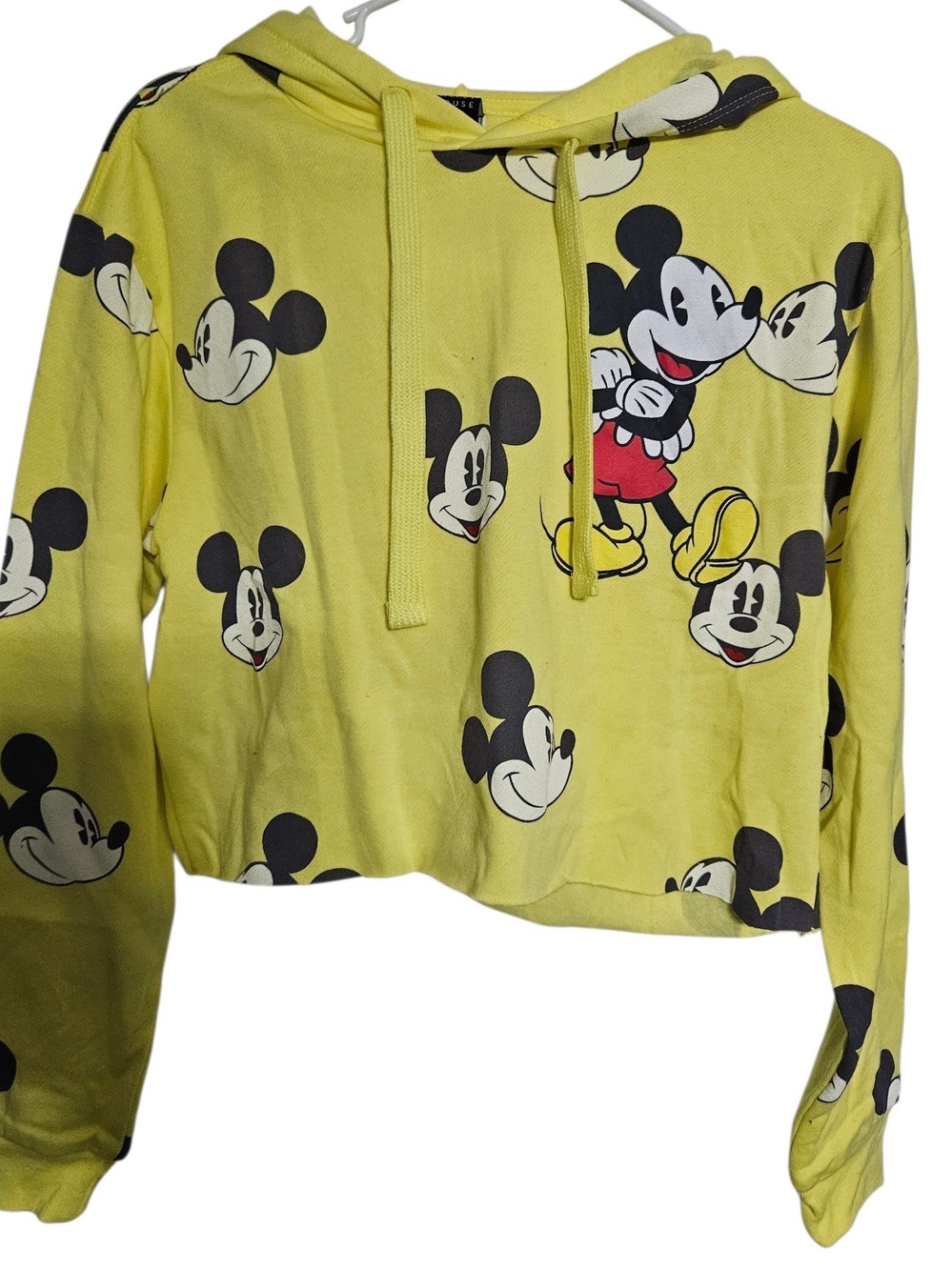 Disney Yellow Mickey Mouse Cropped Pullover Hoodie